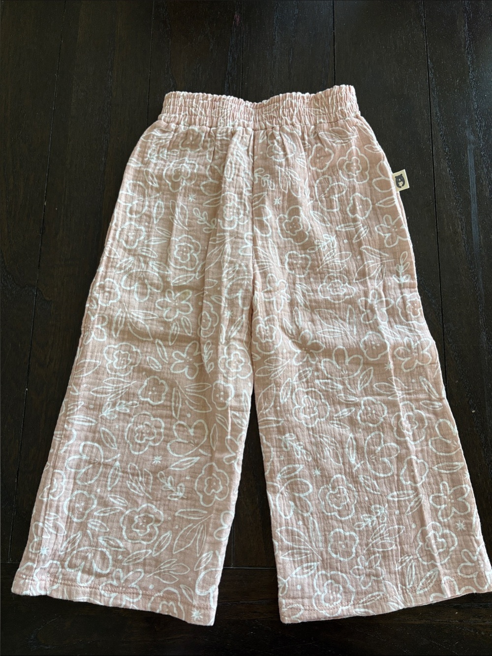 Girls Tan & White Floral Wide-Leg  Pants